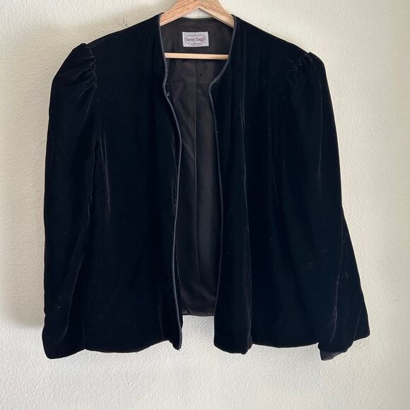 Vintage Three Flags Velvet Jacket Black Puff Sleeve Classic Whimsygoth - Picture 1 of 9